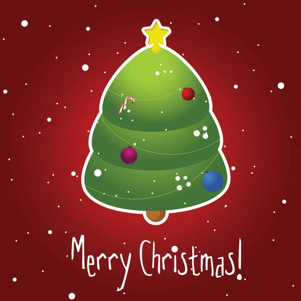 Cartão de Natal com árvore decorada e flocos de neve — Vetor de Stock