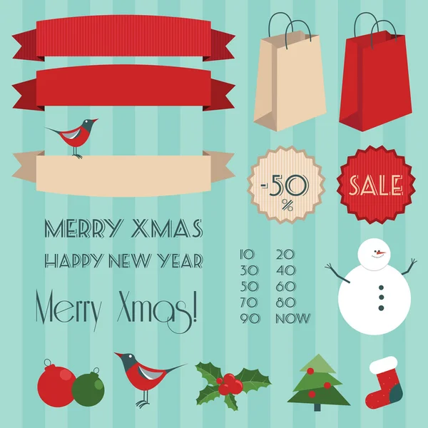 Set of vintage christmas elements — Stock Vector