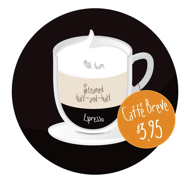 Caffe Breve tasse de café avec étiquette de prix — Image vectorielle