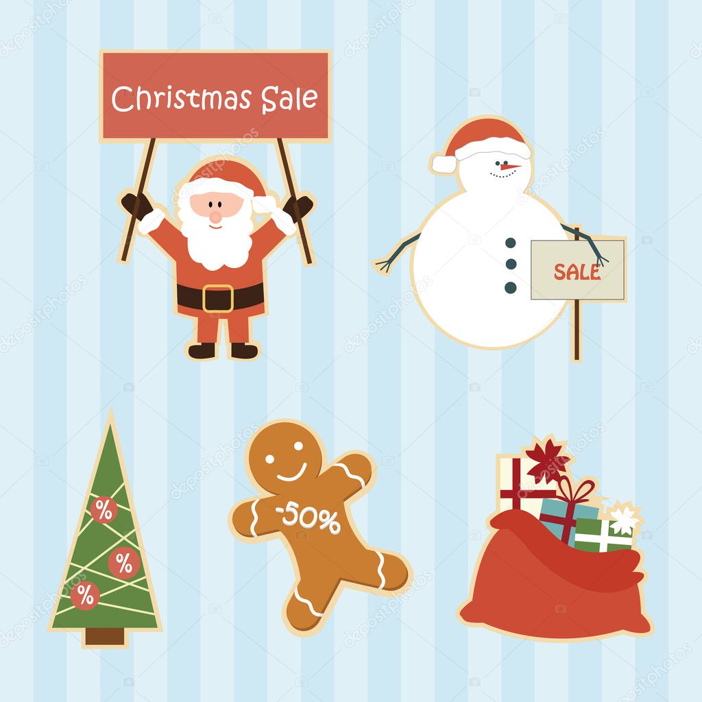 Set of funny cartoon christmas sale elements