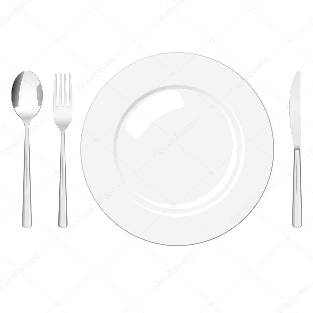 Realistic flatware set isolated on white background.