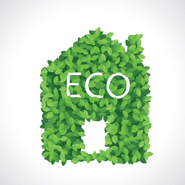 Eco icono de la casa hecha de hojas — Vector de stock