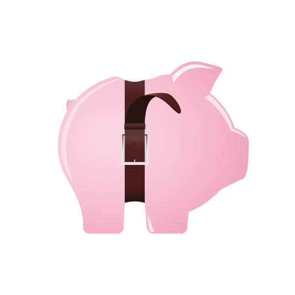 Piggy bank rosa com cinto apertado —  Vetores de Stock