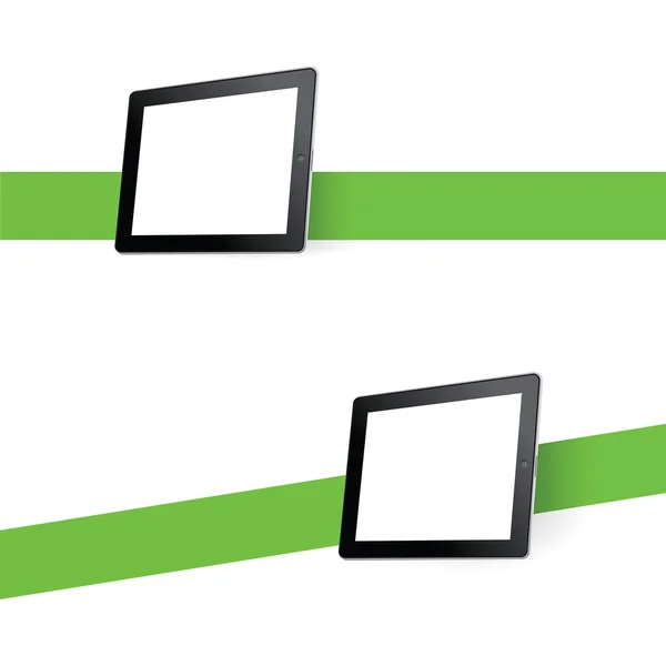Tablet moderno com listras verdes fundo — Vetor de Stock