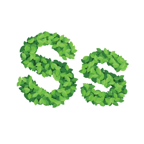 Vector eco alphabet letter S made from green leaves — Stock Vector