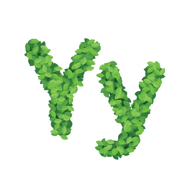 Vector eco alfabeto letra Y hecha de hojas verdes — Vector de stock