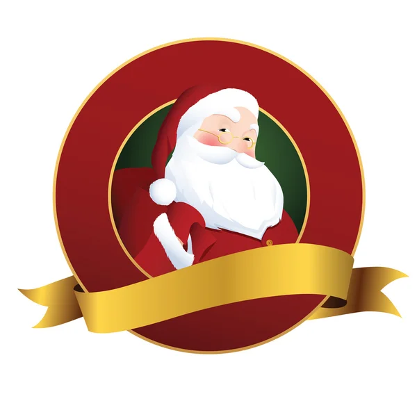 Navidad festiva ronda roja Santa Claus insignia / etiqueta — Vector de stock