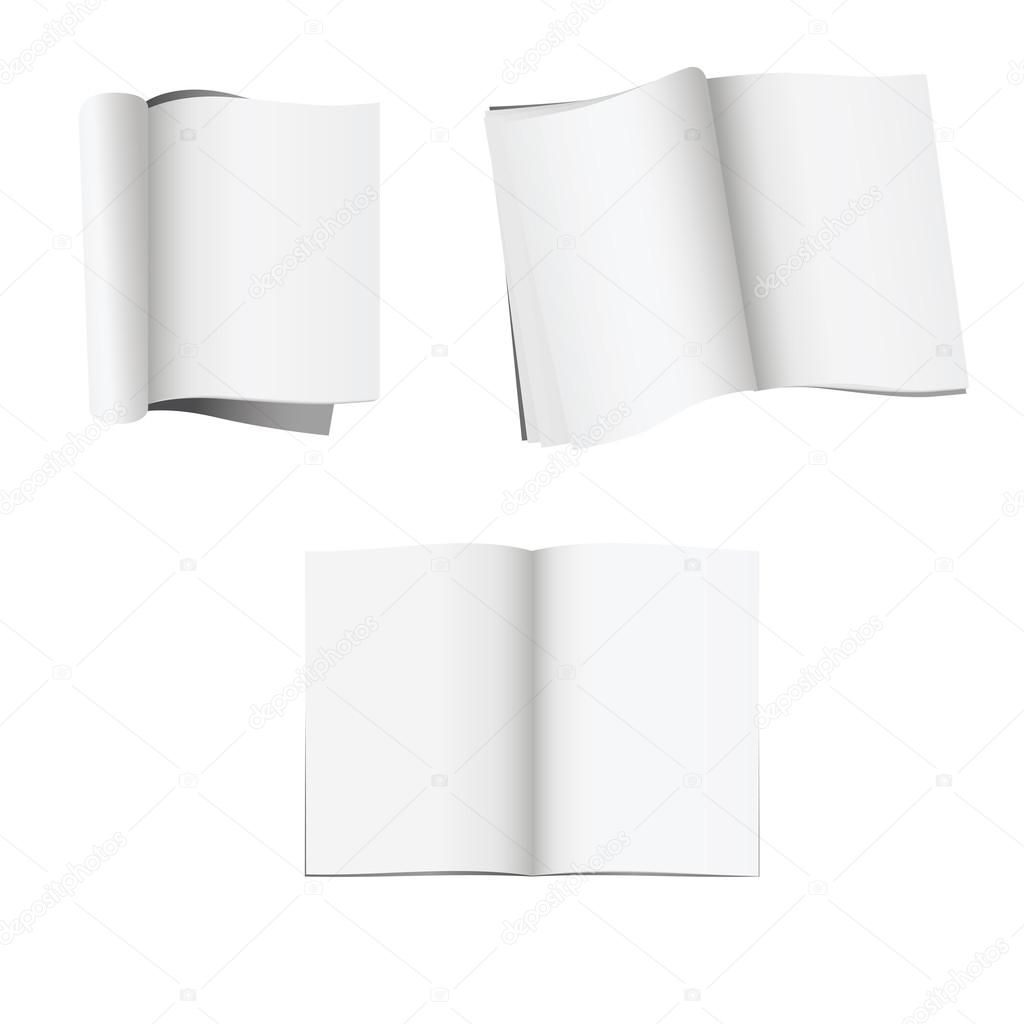 Set of 3 opened magazines with blank pages