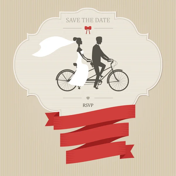 Invitación de boda vintage con bicicleta tándem — Vector de stock