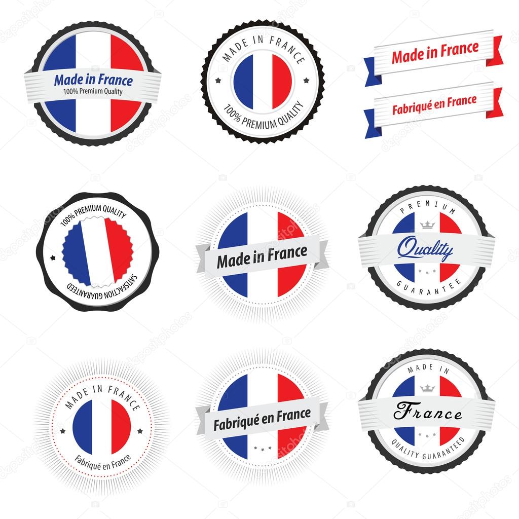 Made in France. Set of labels, badges and stickers