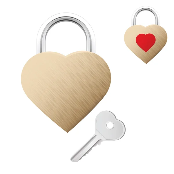 Realistic looking gold lock shaped as heart — Stock Vector