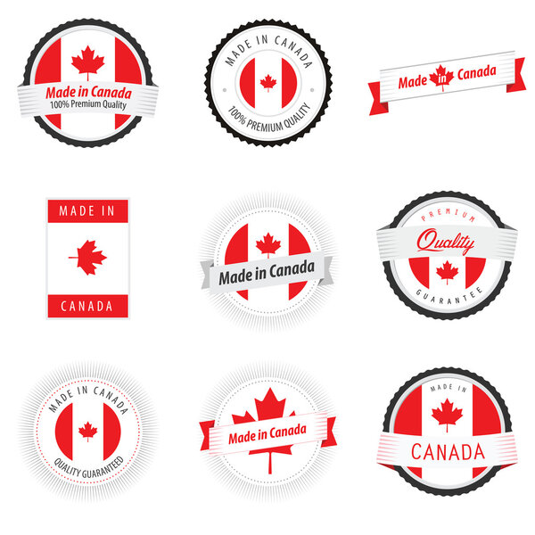 Made in Canada labels, badges and stickers