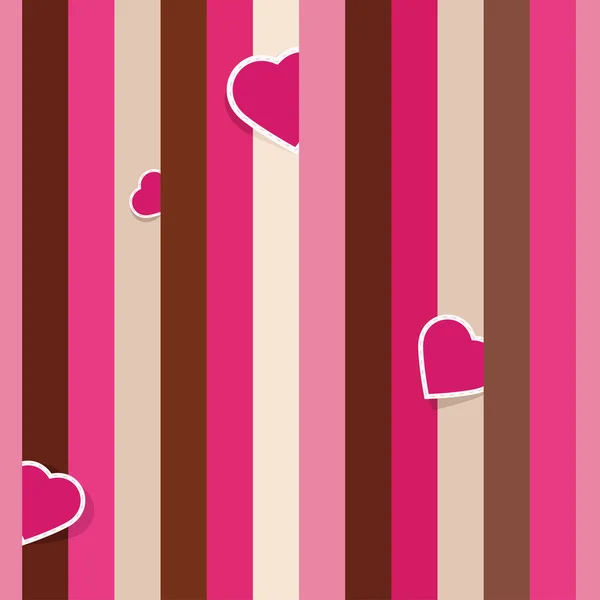 Striped pink seamless background with hearts — Stock Vector