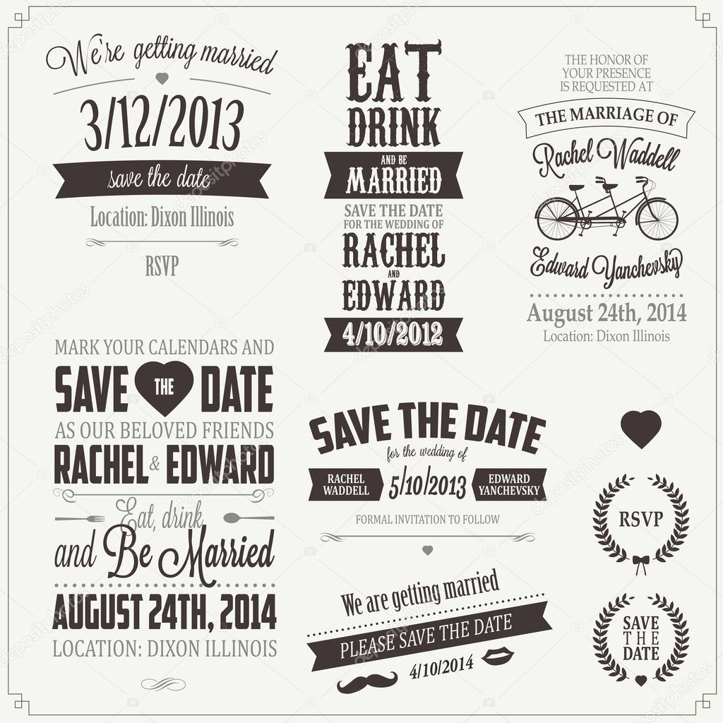 Set of wedding invitation vintage typographic design elements