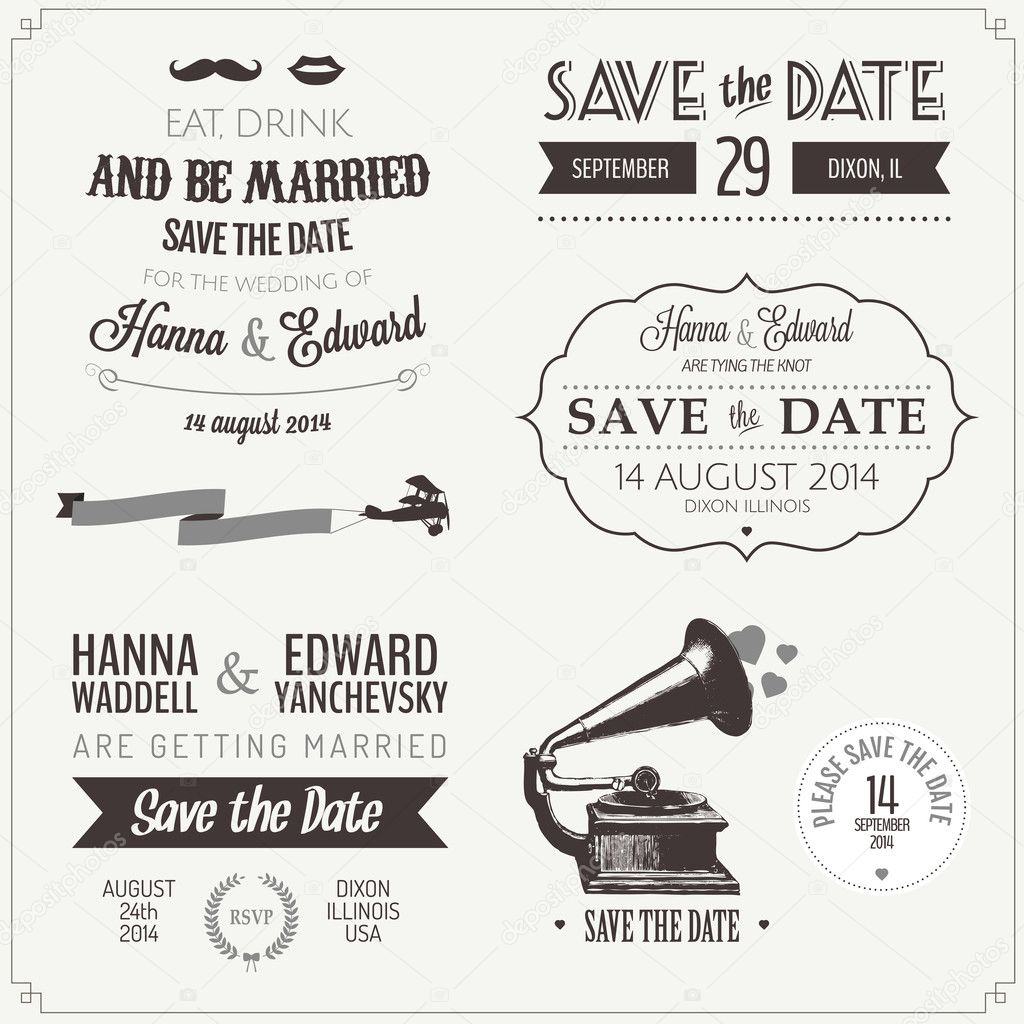 Set of wedding invitation vintage design elements