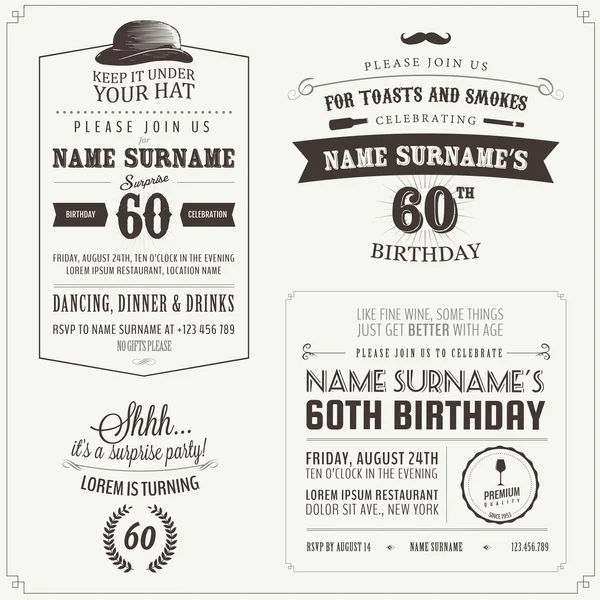 Set of adult birthday invitation vintage design elements — Stock Vector