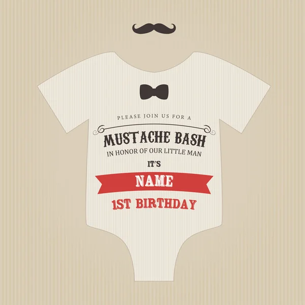 Αστείο vintage μωρό μουστάκι γενέθλια bash πρόσκληση — Διανυσματικό Αρχείο
