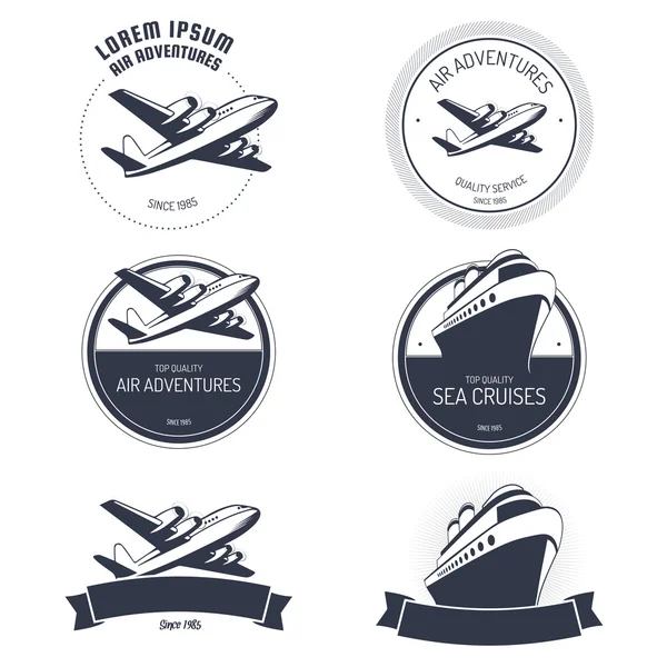 Vintage aire y cruceros tours etiquetas e insignias — Vector de stock