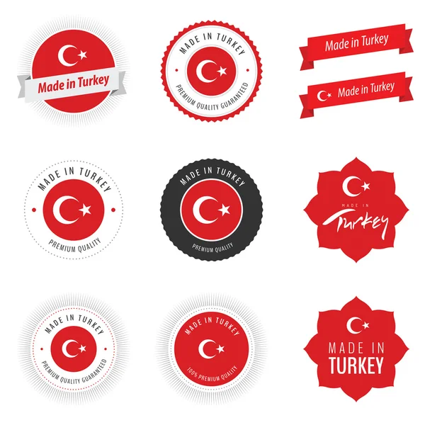 Etichette, badge e adesivi Made in Turkey — Vettoriale Stock