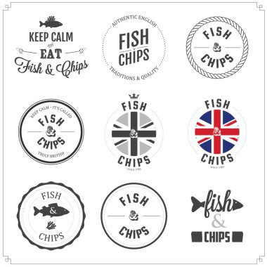 Balık ve cips etiketleri ve rozetleri