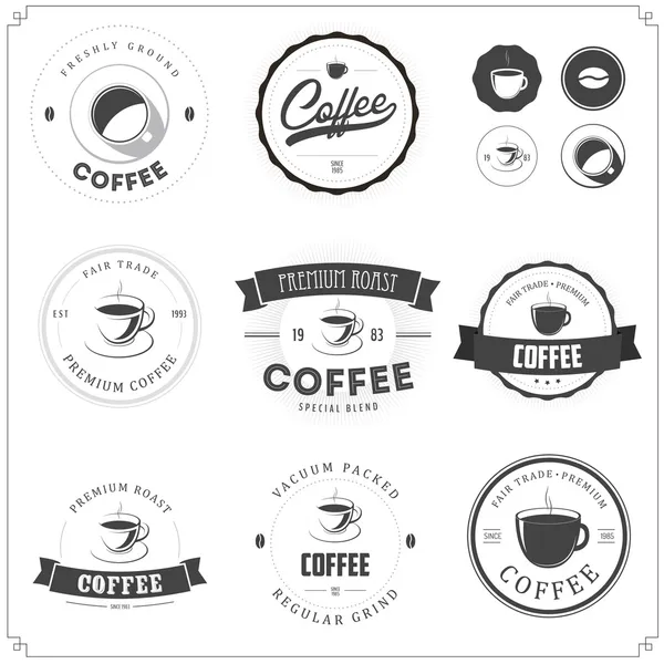 Ensemble d'étiquettes monochromes sur le thème du café — Image vectorielle