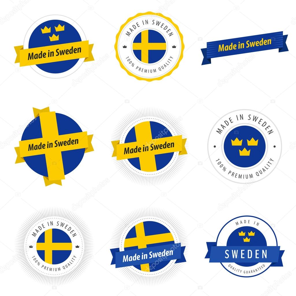 Set of Made in Sweden labels and ribbons