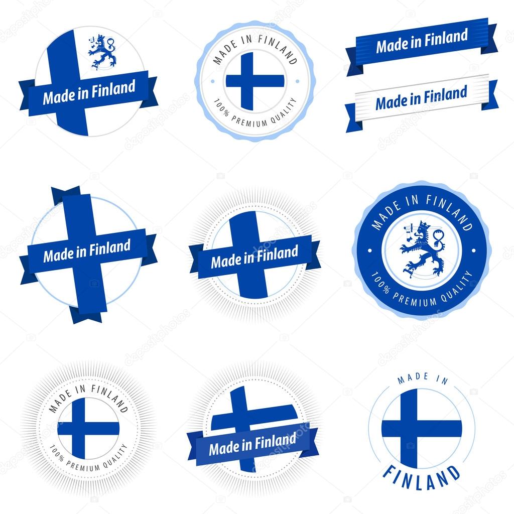 Set of Made in Finland labels and ribbons