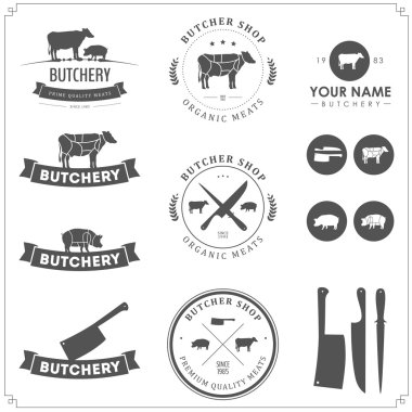 Set of butcher shop labels and design elements clipart