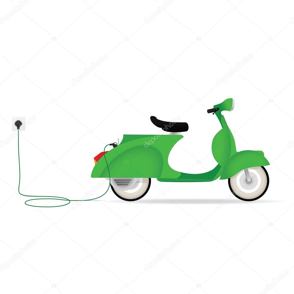 Vintage styled electric moped charging with a cable