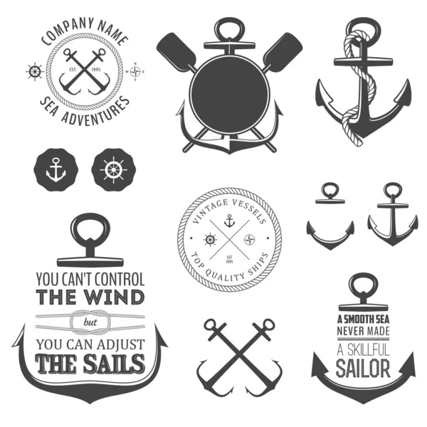 Set von nautischen Etiketten, Symbolen und Designelementen — Stockvektor