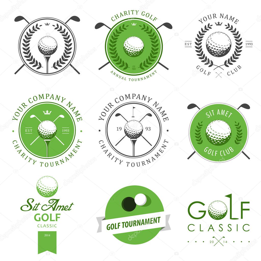 Set of golf club labels and emblems isolated on white background