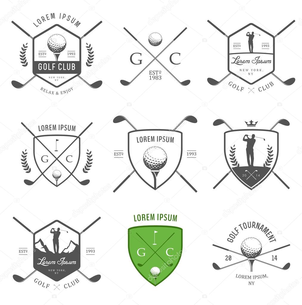 Set of vintage golf labels, badges and design emblems