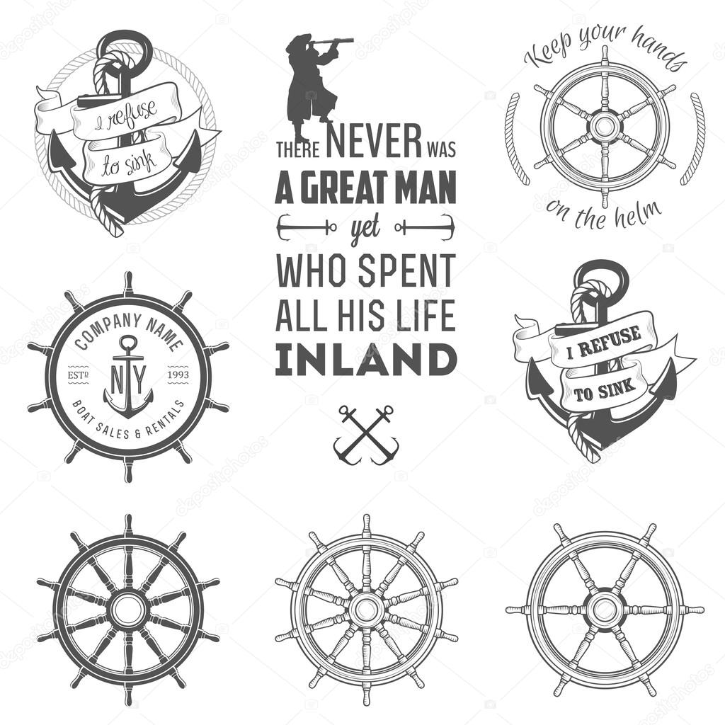 Set of vintage nautical labels, icons and design elements