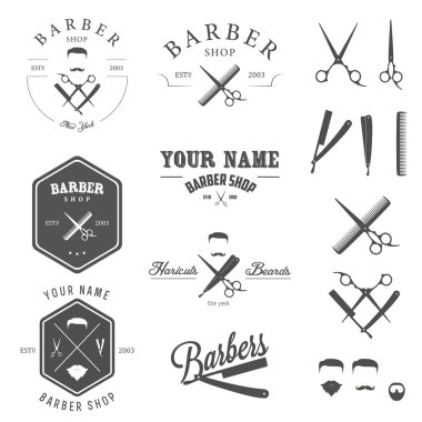 Set of barber shop labels, badges and design elements clipart