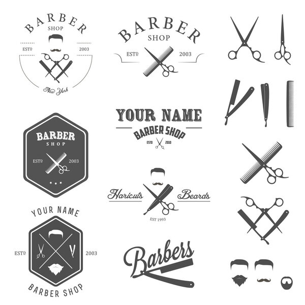 Set of barber shop labels, badges and design elements
