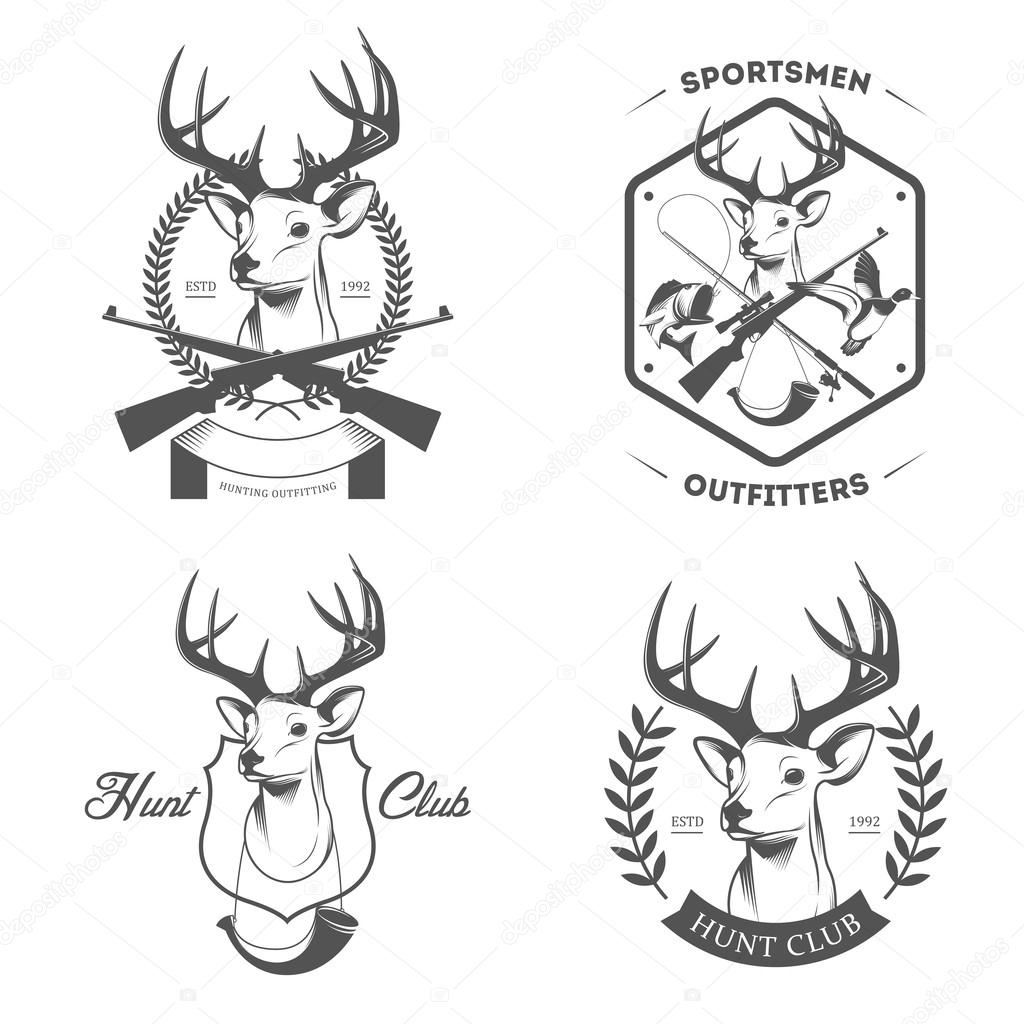 Set of hunting and fishing labels and badges