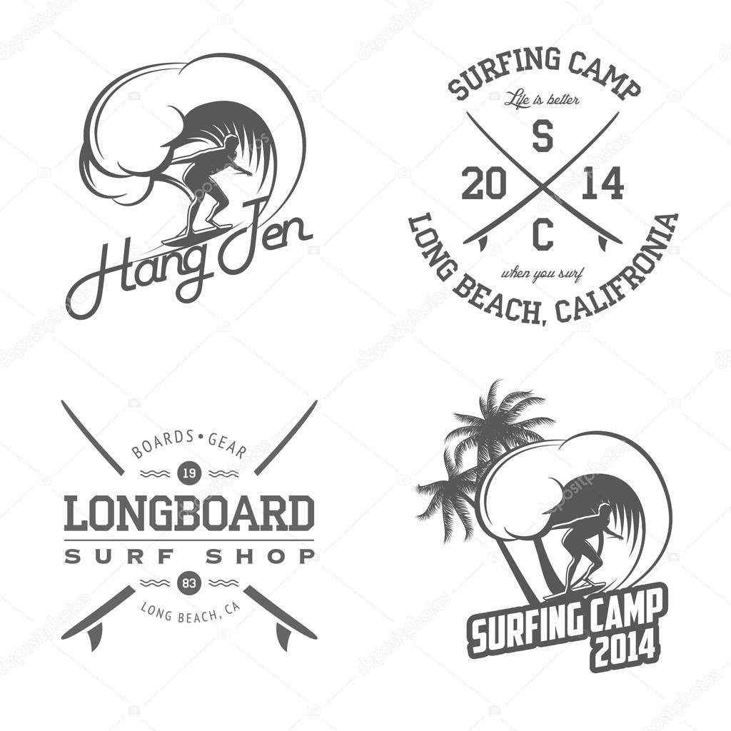 Set of surfing labels and badges