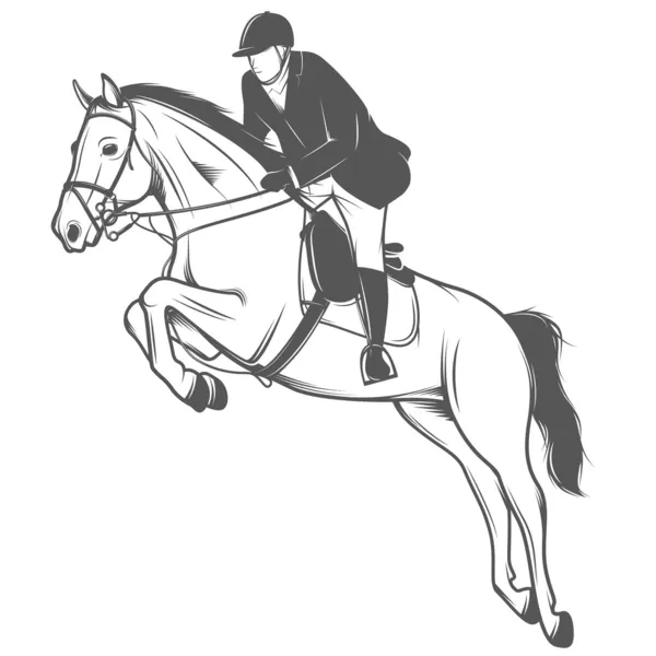 Jockey sobre un caballo saltando — Vector de stock