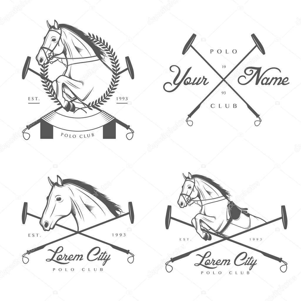 Set of horse polo club labels and badges