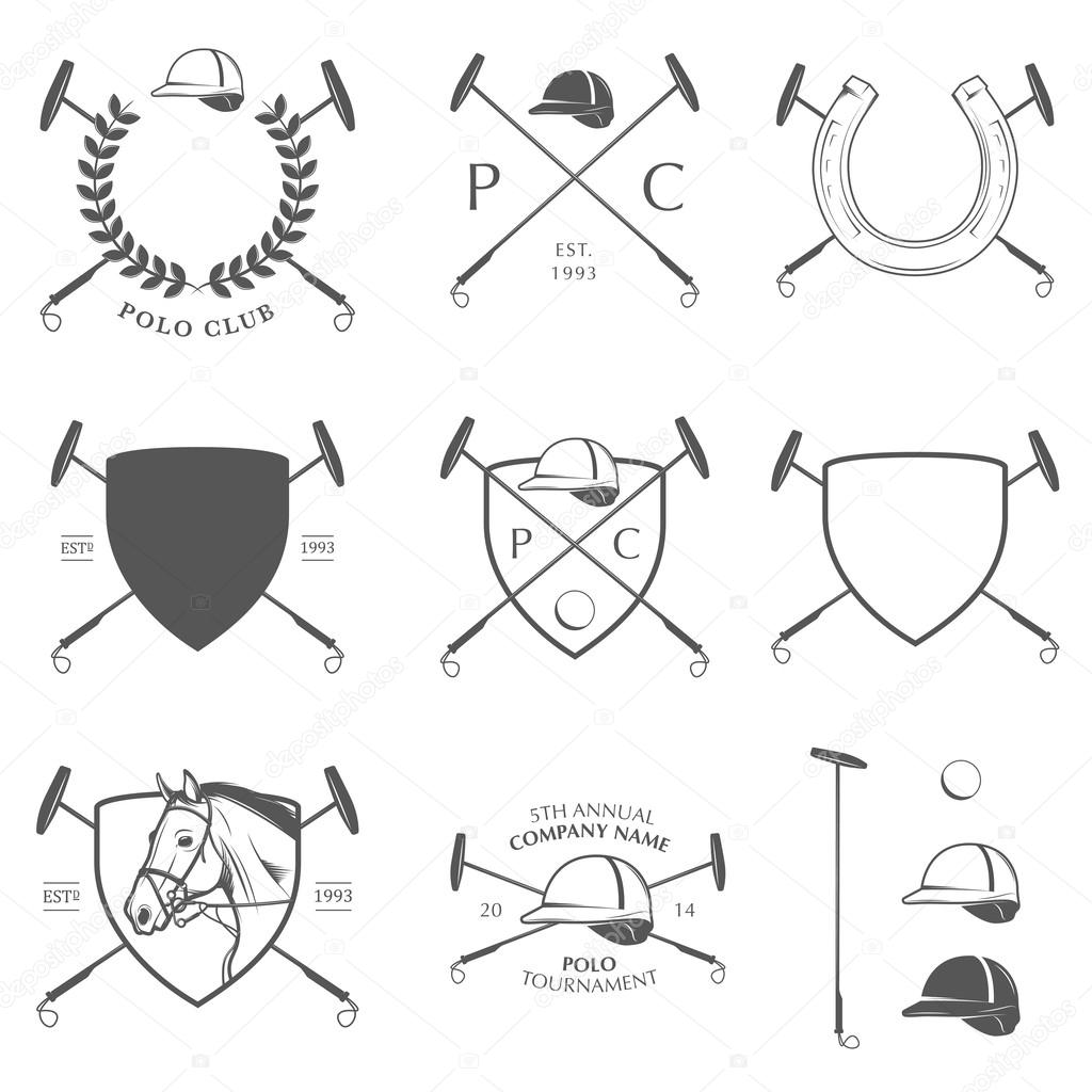 Set of horse polo labels, badges and design elements