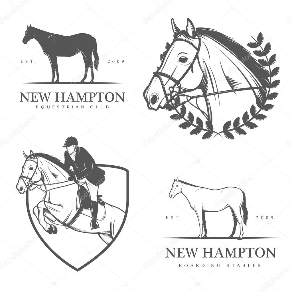 Set of vintage equestrian stables labels and badges
