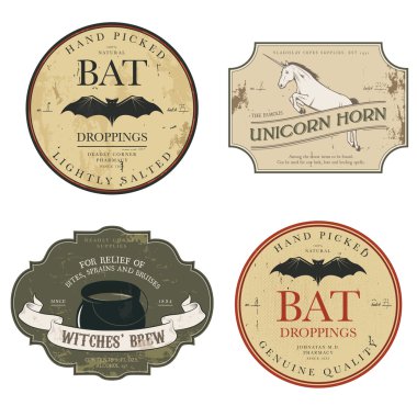Funny vintage Halloween potion and food labels