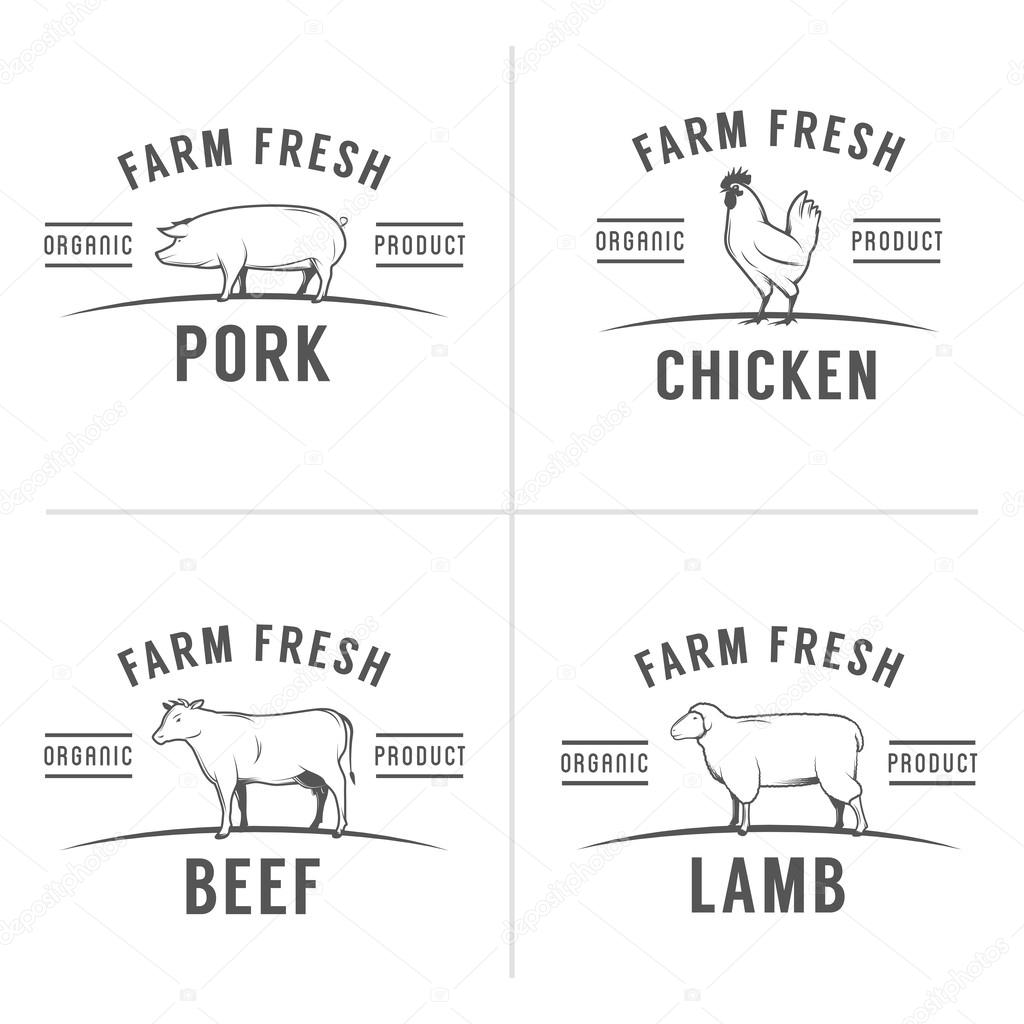 Set of butchery meat stamps and labels