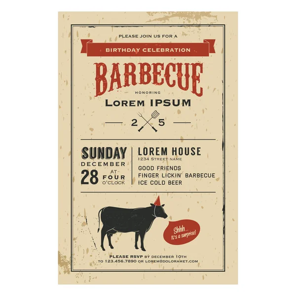 Vintage birthday barbecue invitation — Stock Vector