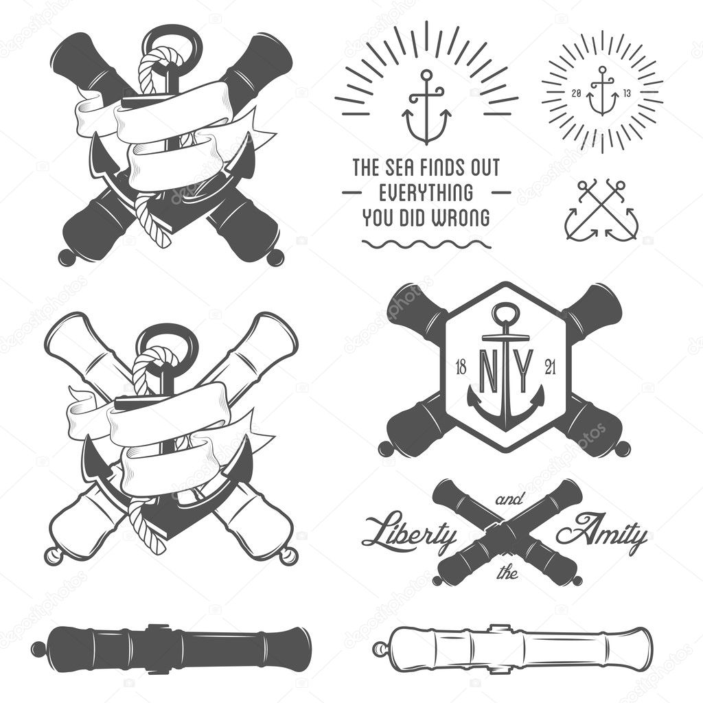 Set of nautical labels, icons and design elements
