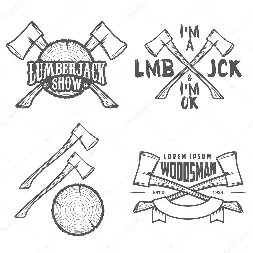 Set of vintage lumberjack labels, emblems and design elements