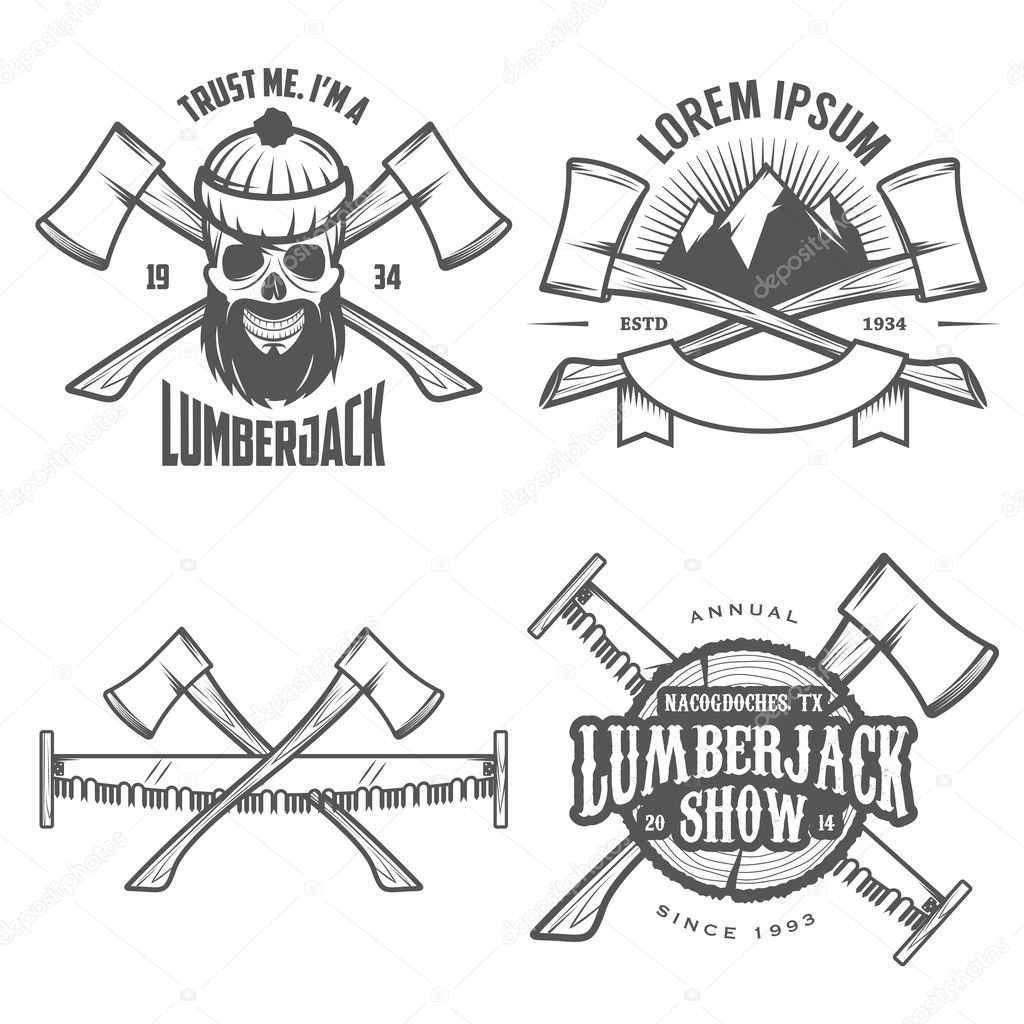 Set of lumberjack labels, emblems and design elements