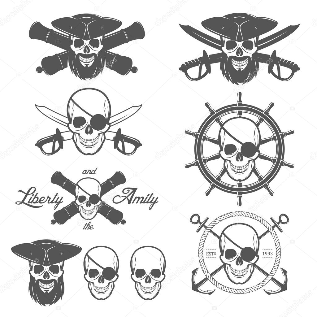 Set of pirate themed design elements