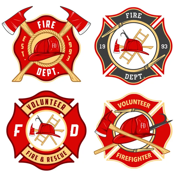 Ensemble d'emblèmes et d'insignes du service d'incendie — Image vectorielle