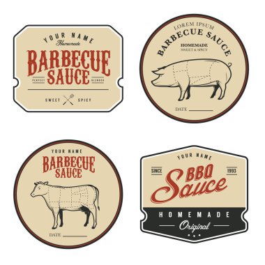 vintage barbekü sosu etiket kümesi